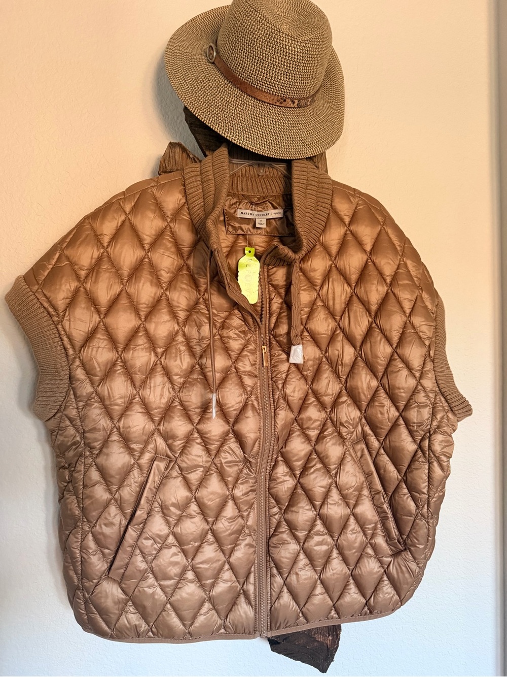 NWT Quilted Tan/beige Puffer Vest Martha Stewart sz 2X jacket shirt M-XXL